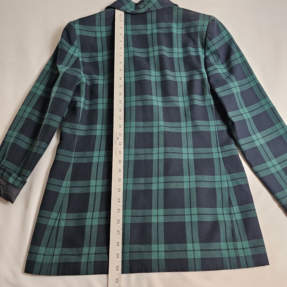 VTG 80s Plaid Blazer Womens 10 T Green Black‎ Tartan Check Preppy Jacket - Picture 4 of 5